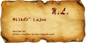 Milkó Lajos névjegykártya